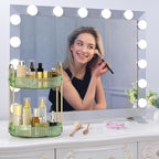 MOKANI 360 Rotating Makeup Organizer for Vanity, 2 Tier Adjustable Perfume Organizer for Dresser, Multi-Function Spinning Cosmetics Skincare Storage for Bedroom, Dresser, Countertop, Green