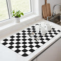 17" x 32" Checkered Dish Drying Mat for Kitchen Counter, Absorbent Coffee Bar Mat for Espresso Machine Coffee Countertops Accessories, Black