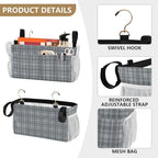 Bedside Caddy Hanging Bunk Bed Caddy Bed Organizer Hanging Pocket with 2 Hooks Bedside Storage Organizer Pocket Bag Holder Grey Plaid