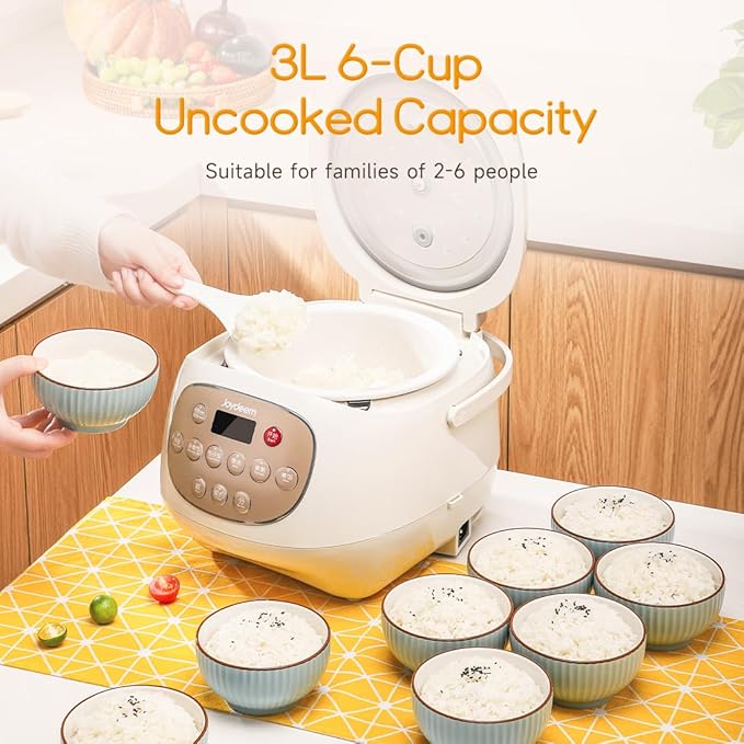 Joydeem Ceramic Rice Cooker, 6 Cups Uncooked Rice Cookers with Pure Ceramic Inner Pot, Healthy & PFOA Free, 3L/3.2 qt, DFB-C300