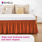 RIMELA Orange Yellow Bed Skirt Queen 15 Inch Drop, Elastic Bed Skirts Queen Size Dust Ruffle, Bedskirt for Adjustable Bed Base, Wrinkle & Fade Resistant Silky Luxurious Fabric Easy to Install