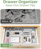 BiuLeon 25 PCS Plastic Drawer Organizers Set, 4-Sizes Vanity and Makeup Organizer, Desk and bathroom Drawer Organizer Trays, Organizers and Storage for Makeup, Jewelry, Gadgets, Utensils (White)