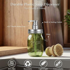 Amolliar Plastic Mason Jar Soap Dispenser with Pump Lid,16OZ Refillable BPA-Free Hand Soap Dispenser Set with Cute Lables, Farmhouse Decor for Kitchen/Bathroom, Liquid Dish Soap, Lotion(2 Pack, Green)