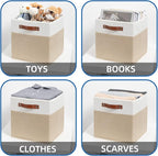 Temary Fabric Storage Cubes - 12 Inch Collapsible Bins (4Pack) - Empty Gift Baskets for Organizing Shelves, Closets, Nursery (White & Khaki)
