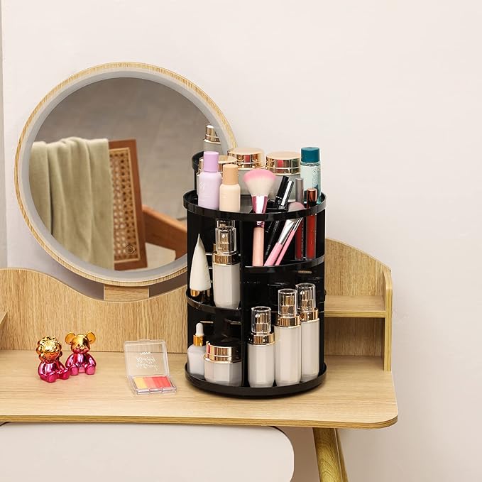 Cq acrylic Rotating Makeup Organizer for Vanity,Adjustable Spinning Organizer and Make up Organizers for Counter,Lazy Susan Bathroom Organizer for Beauty Product,Skin Care,Perfume Organizer,Black