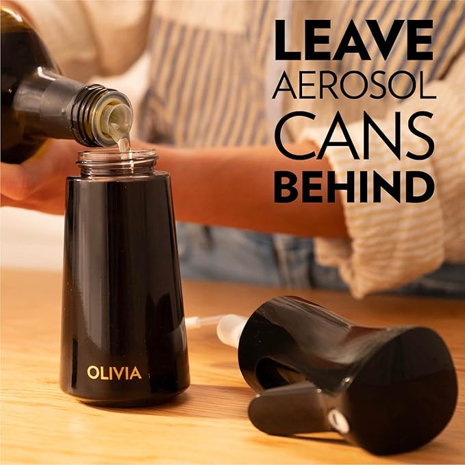 FLAIROSOL OLIVIA SIGNATURE Advanced Kitchen Oil Sprayer Technology, Fine Mist & Portion Control, Refillable Glass Cooking Spray Bottle, Anti-Drip & Leakproof, Air Fryer, Salad, BBQ, 200ml(Black)