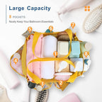 F-color Shower Caddy Portable - Mesh Shower Bag Basket Tote for College Dorm Room Essentials Bathroom Gym Camp Quick Dry for Women Men with S Hook, Yellow Beach