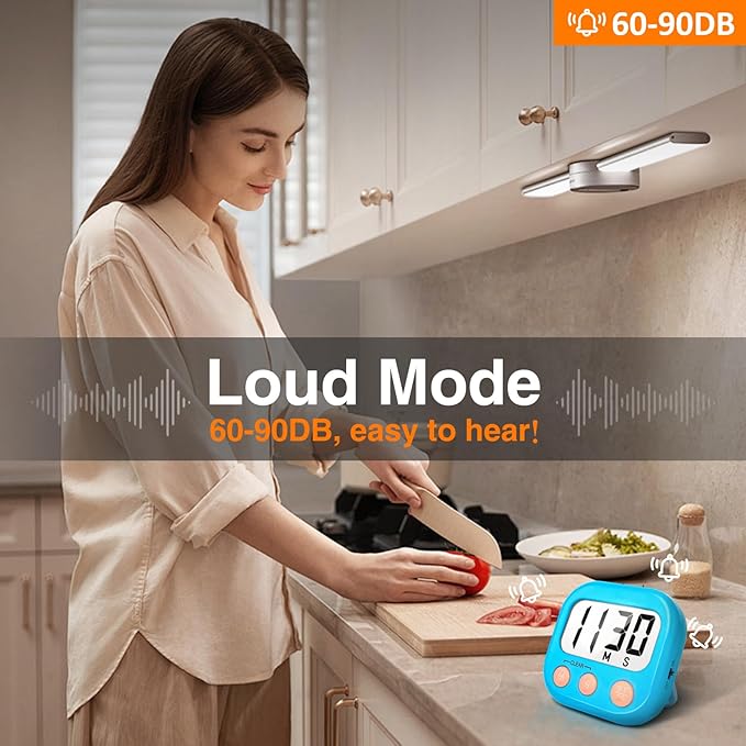 2 Pack Kitchen Timers Loud Ring Digital Timers for Cooking Magnetic Blue