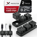Magnetic Cable Holders X-Protector 2 Triples - Premium Cable Clips - Self-Adhesive Cable Holder for Car - Cord Organizer for Desk - Cable Organizer - Black Wire Organizer - Cord Management for Wires!