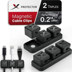 Magnetic Cable Holders X-Protector 2 Triples - Premium Cable Clips - Self-Adhesive Cable Holder for Car - Cord Organizer for Desk - Cable Organizer - Black Wire Organizer - Cord Management for Wires!