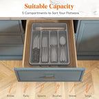Lifewit Silverware Organizer with Lid, Covered Utensil Tray for Kitchen Drawer and Countertop, Plastic Cutlery and Flatware Storage Box for Spoons Forks Knives Holder Case, 23 x 32 cm, Gray