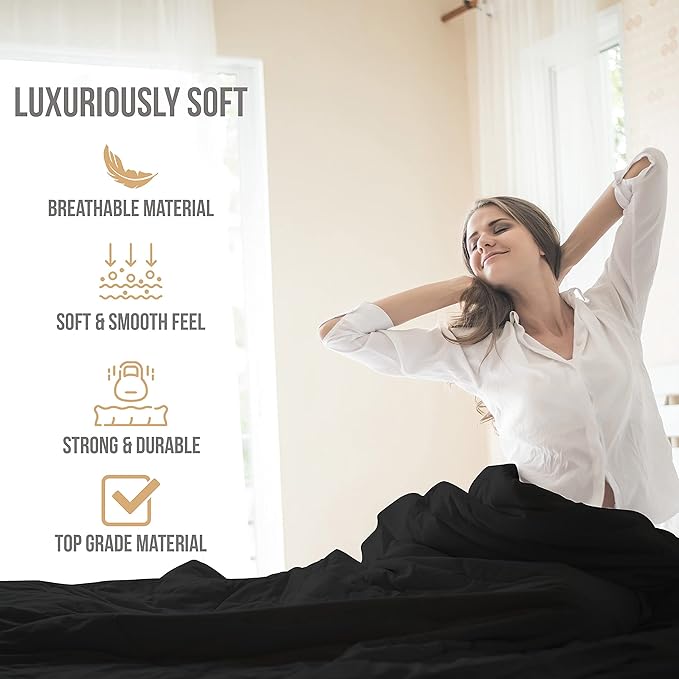 Twin Sheets Set - Luxury Hotel Bed Sheets - Soft Cooling Sheets with Elastic Corner Straps - Deep Pockets Microfiber Bedsheets - Bedding Sheet & Pillowcases Sets 3 PC (Twin Size, Black)