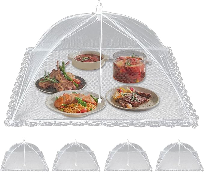 5 PACK Food Covers for Outside Mesh,Picnic Essentials - 17x17in Mesh Food Tent with Net Screen Dome Design to Protect Food - Reusable Portable Cover for Picnic BBQ Backyard Camping Accessories
