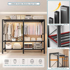 Heavy Duty Covered Clothes Rack with Magnetic Door Foldable Portable Wardrobe Closet for Hanging Clothing Rolling Black Metal Garment Rack on Wheels Closet System (Black, 70.89in)