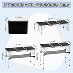 YihuiKo 3 ft Folding Table, Camping Table with Storage Net, Lightweight Portable Aluminum Foldable Table with Adjustable Height Max 27.5 Inch Outdoor Table for Picnic Travel, Black