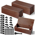 3 Pcs 3 Size Wooden Cable Box Organizer Set with 130 Pcs Cable Management Kit, Desk Cord Hider Cord Holder to Hide Wires Power Strips(Walnut Color)