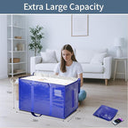 8 Pack-Extra Large Heavy Duty Moving Bags - Waterproof Storage Totes with Handles & Zippers, Foldable for College Dorm, Storage (Blue)