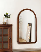 Arched Mirror 30 x 48 Inch,Walnut Brown Wood Rustic Bathroom Tempered Wall Mirror with Wood Frame,Round Corner Arch Farmhouse Wooden Vanity Mirror for Living Room,Entryway or Bedroom