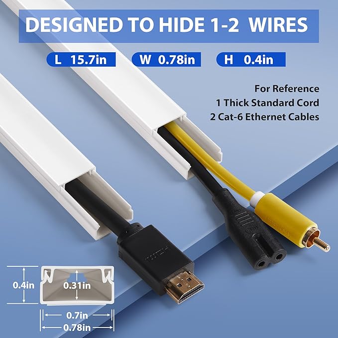 Cord Cover Wall Kit, TV Cord Hider for 1 Thick Cord, 157in Wire Covers for Cords, YCLYC Cable Hider for Wall Mount TV, Wall Cable Concealer, Cable Cover Cable Raceway 10 x L15.7”, W0.78” H0.4” Beige