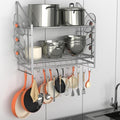VyGrow 28 Inch Pot Rack Wall Mounted, 2 Tier Pots and Pans Organizer with 20 Hooks and 6 Pot Lid Holders, Heavy Duty Steel Pot and Pan Hanger for Kitchen Cookware Utensils Storage, Silver