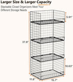 4 Tier Stackable Closet Organizers and Storage Shelves, Foldable Closet Shelf Organizer System, Stackable Storage Bins Drawers for Clothes Organizer System, Black（Patent No. 30022416）