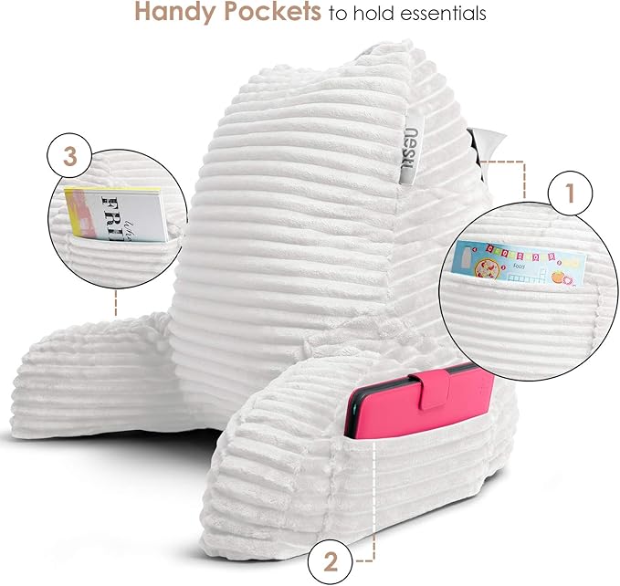 Hearth & Harbor Reading Pillow for Bed Adult – Back Pillow for Sitting in Bed, Standard Bed Pillows for Sitting Up in Bed, Foam Bed Chair Pillow, White Bed Rest Pillow