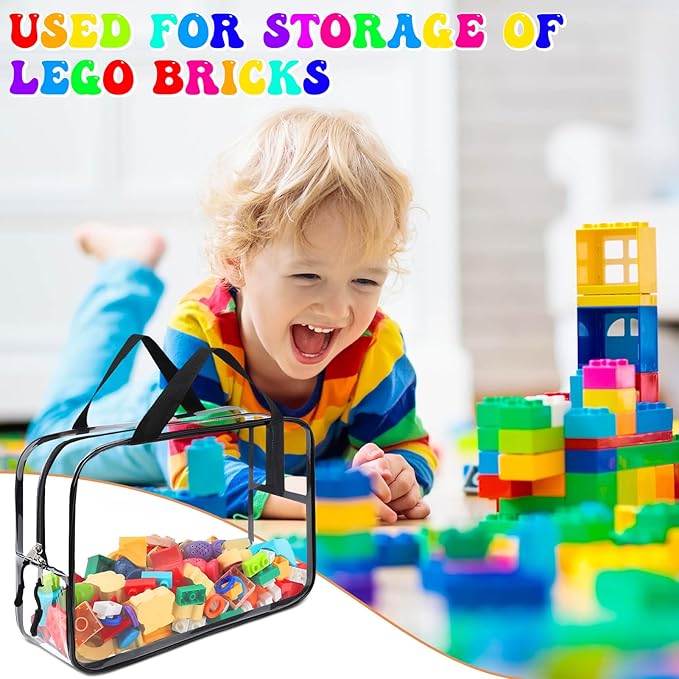 8 Packs Large Toy Storage Bags, Reusable Clear PVC Board Game Storage, Toy Storage Organizer Bags with Zipper for Building Blocks, Puzzle and Handmade Accessories, Clear Toiletry Bag
