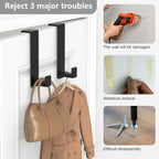 HUFEEOH Over The Door Hooks 2-Pack, Heavy Stainless Steel Coat & Towel Rack, No Drilling Scratch-Free Over Door Hanger Dorm Essentials Bathroom Accessories, Fits 1-3/4" Doors (Black) (L Shape)