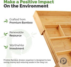 Pristine Bamboo Expandable Drawer Organizers for Kitchen - Extra Deep Non-Slip 17” x 14.6” (expands up to 25 inches) - Dark Wooden Silverware Divider (10 Compartments) – Organize Cooking Utensils