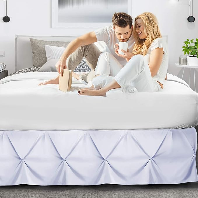 Nestl Ice Blue Bed Skirt King Size, Pinch Pleat King Bed Skirt, 14" Inch Drop King Bedskirt, Hotel Quality Ice Blue Bed Skirts, Premium Microfiber Bedskirt for King Bed, Ice Blue King Size Bed Skirt