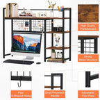 Snughome Desk Shelf, 38.6" Desktop Organizer Shelf, Desk Hutch for Computer Monitor, 4 Tier Desk Display Rack with Pegboard Hooks Set, Wood Desktop Bookshelf for Home Office Dorm
