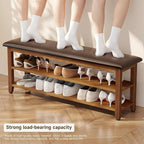 Shoe Bench with Leather Cushion,Wood Bench with Shoe Rack,2-Tier Shoe Storage Organizer for Entryway,Hallway,Living Room (2-Tier-47.3", Rubberwood)