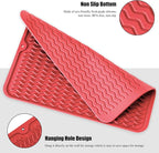 Silicone Dish Drying Mat, Non-Slip Easy Clean Sink Mat Large Heat-resistant Dish Drainer Mat for Kitchen Counter, Sink, Refrigerator or Drawer liner (16" x 12", RED)