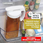 Lustroware QuickServe Airtight Pitcher - 2.1L (70oz), Heat Resistant, BPA-Free SAN Plastic, One Touch Open & Close, Space-Saving, Made in Japan - White