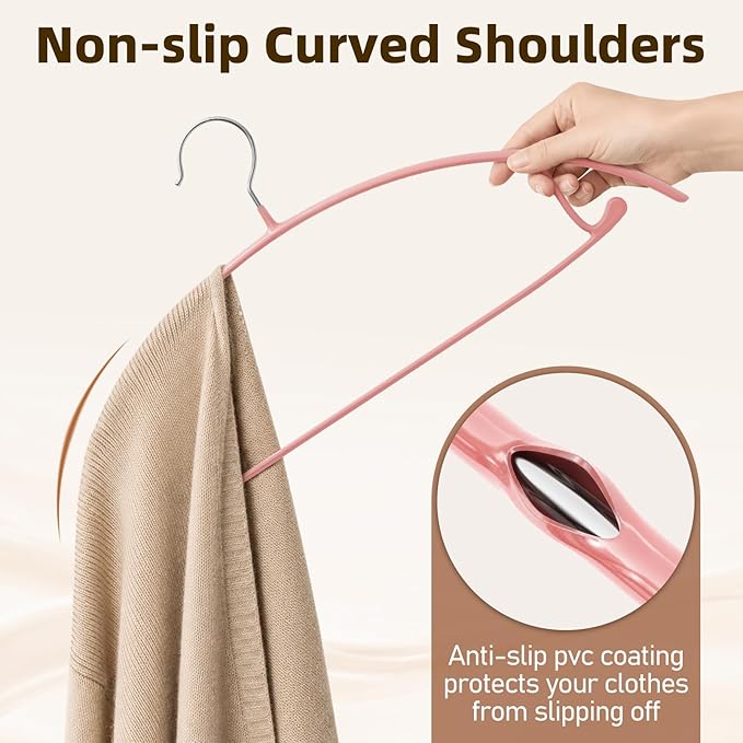 Heavy Duty Metal Coat Hangers 28 Pack, Sweater Hangers No Shoulder Bump, Non-Slip PVC Coating, Space Saving Clothes Hangers for Sweaters, Coats, Shirts, Skirts, Jackets, Pants