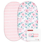 Gllquen Baby Bassinet Sheets Set 2-Pack, Breathable Cozy Bassinet Fitted Sheet Universal Fit Standard Mattress Oval Rectangle Cradle Baby Sheets for Baby Boy Girls Unisex 32"x16" (Pink Flower)
