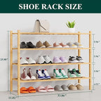 Smiry Long Bamboo Shoe Rack, 4 Tier Free Standing Wooden Shoe Organizer, Stackable Wood Shoe Storage Shelf for Closet, Entryway, 14 Vertical Slats, 2+2 Stack Heavy-Duty Legs, 33.7"x11"x26", Natural