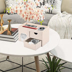 Square Tissue Box Cover with Drawers,Tissue Box Holder with Storage Tray, Makeup Organizer and Desk Organizer,Tissue Holders Decorative for Bathroom Vanity NightStand Dressing Table (Beige)