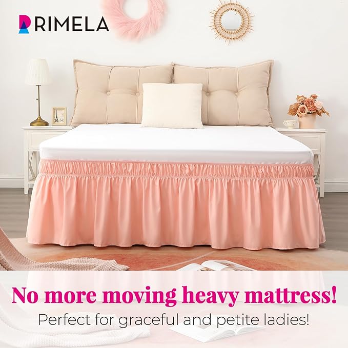 RIMELA Bed Skirt Queen Size 18 Inch Drop, Wrap Around Elastic Bedskirt Solid Microfiber Luxury Hotel Quality Fabric, Easy to Install Machine Washable Wrinkle & Fade Resistant, Coral