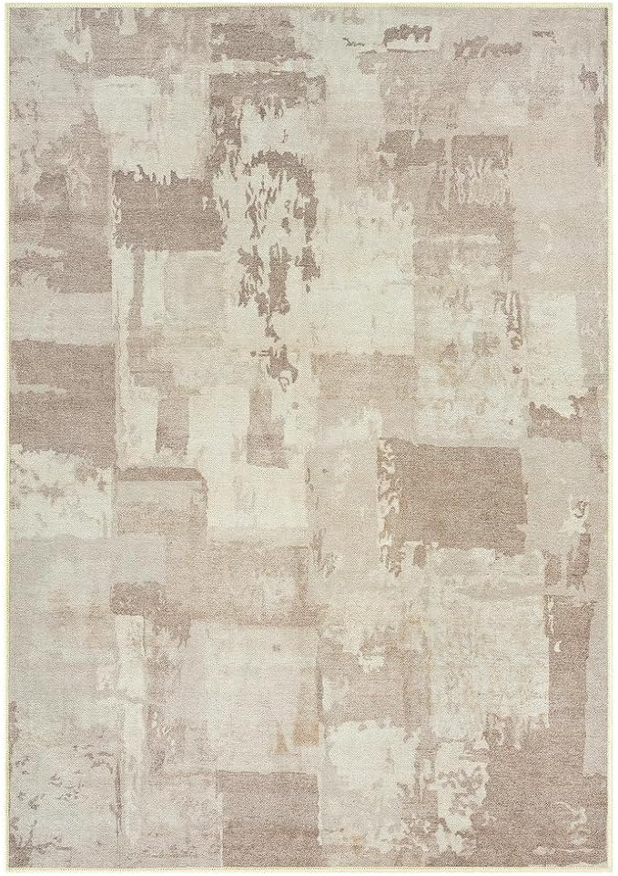 GLN Rugs Contemporary Collection - Machine Washable Area Rug, Contemporary Washable, Non Slip, Low Pile Chenille Rug, Living Room, Bedroom, Kitchen Rug (6' x 9' Abstract Tan)