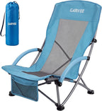 Garvee High Beach Chair, Folding Portable Beach Chairs for Adults, Lightweight Extra Wide Seat Chair with Cup Holder, Storage Pocket & Carry Bag for Camping, Beach, Travel
