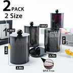 XIPENGKEJI 2 Pack Qtip Holder,Canister Apothecary Jar Set, Bathroom Jars with Lids Set for Cotton Swabs, Balls, Pads, Floss Picks,10oz-12oz Plastic Canisters Restroom Bedroom Vanity Organizer(Black)