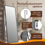 Antok 48''x 14'' Full Length Mirror Over Door, 4-in-1 Standing Leaning Wall Mounted, Adjustable Hanging Mirror for Bedroom Living Room, Black, Rect Corner