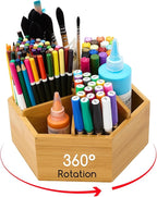 MEEDEN Bamboo Rotating Art Supply Desk Organizer: Pen & Pencil Holder for Desk- Desktop Storage for Markers, Colored Pencils, Crayons, Paint Brushes, Office School Classroom