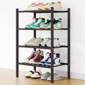 Smiry Small Bamboo Shoe Rack, 4 Tier Free Standing Wooden Shoe Organizer, Stackable Wood Shoe Storage Shelf for Closet, Entryway, 12 Vertical Slats, 2+2 Stack Standard Legs, 17.3"x11"x26", Brown