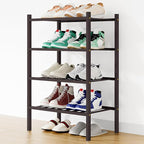 Smiry Small Bamboo Shoe Rack, 4 Tier Free Standing Wooden Shoe Organizer, Stackable Wood Shoe Storage Shelf for Closet, Entryway, 12 Vertical Slats, 2+2 Stack Standard Legs, 17.3"x11"x26", Brown
