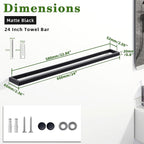 Alise Bath Towel Bar,Wall Mount 24 Inch Towel Holder,Towel Racks for Bathroom, Towel Rail for Lavatory,SUS304 Stainless Steel Hand Towel Hanger,Matte Black