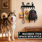 Dog Leash Holder for Wall, Key Holder Wall Mount with 8 Metal Hooks, Key Hooks for Wall, Screw Mounted Rust Resistant Entryway Organizer for Leashes Keys Bags Hats Collars