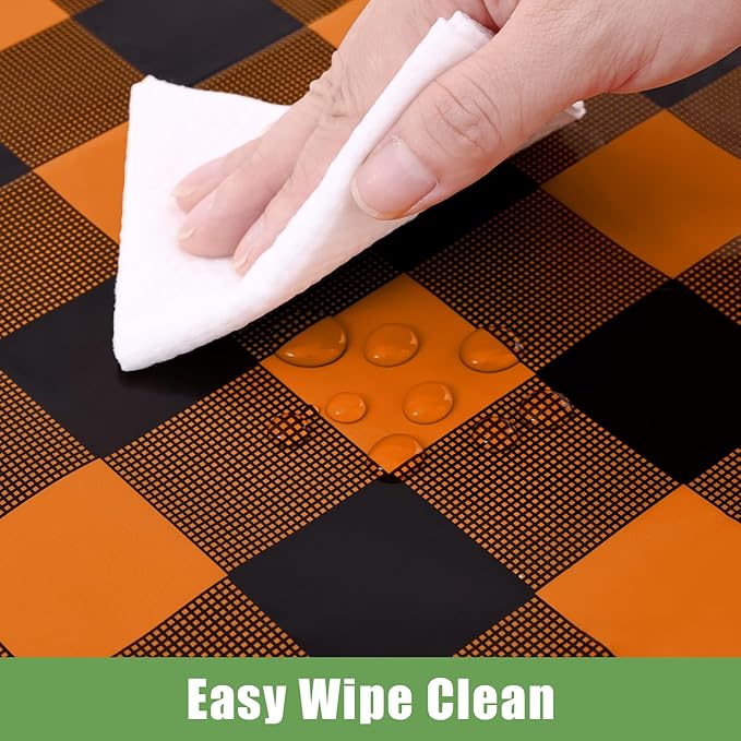 Smiry 3 Pack Gingham Disposable Table Cloth, 54 x 108 Inch Waterproof Plastic Tablecloth, Rectangle Black and Orange Checkered Table Covers for Picnic, Birthday, Party