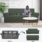 Easy-Going Stretch Sofa Slipcover 1-Piece Sofa Cover Furniture Protector Couch Soft with Elastic Bottom for Kids, Polyester Spandex Jacquard Fabric Small Checks (Sofa, Olive Green)